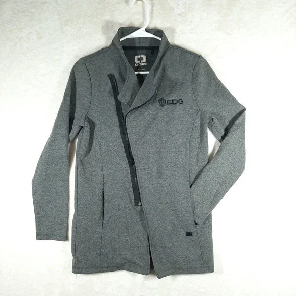 OGIO Women Heather Grey Asymmetrical  Full Zip Jacket EDG Logo Athletic‎ Small S