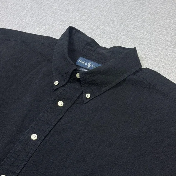 Ralph Lauren Seersucker Button Shirt Mens 2XLT Black Short Sleeve Classic Fit