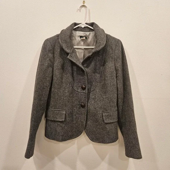 J Crew Blazer Womens 8 Gray Herringbone Bella Jacket Academia Y2K Tailored