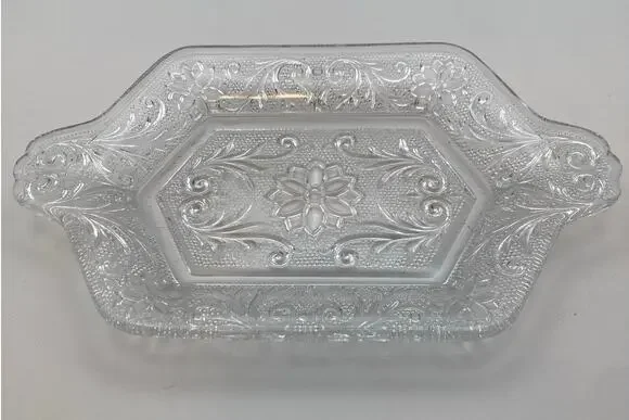 Vintage Indiana Clear Glass Sandwich Floral Pattern Relish Tray with Handles