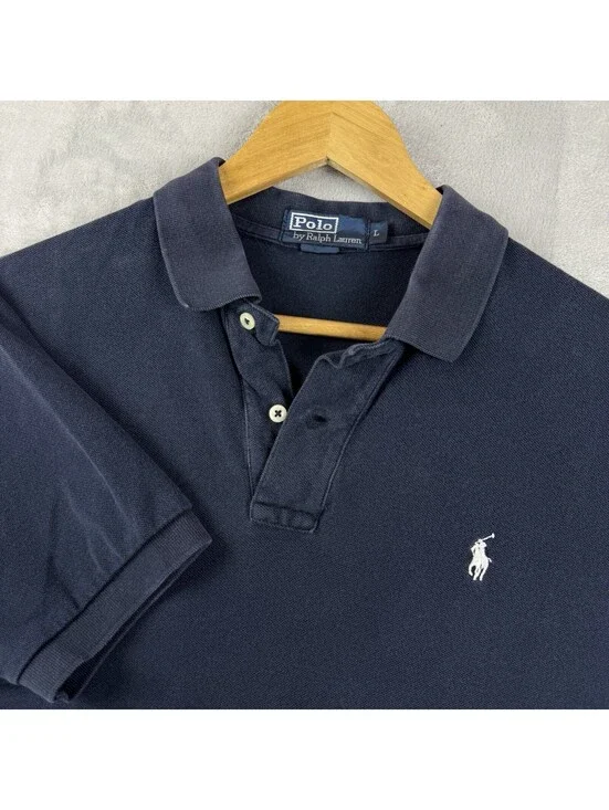 Polo Ralph Lauren Men Polo Shirt Navy White Pony Size L Preppy Casual Classic