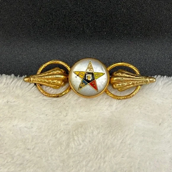 Vintage AMCO Order of the Eastern Star Brooch Gold Filled Enamel MOP READ