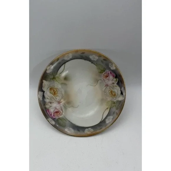 Vintage Prov Saxe‎ ES Germany Hand Painted Floral Saucer Plate Gold Rim