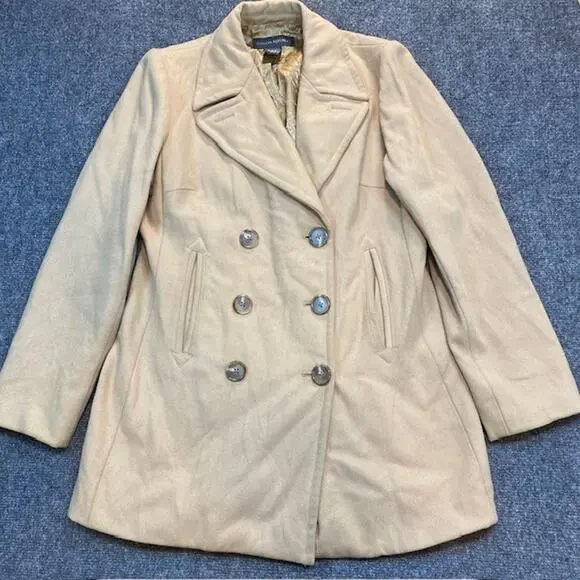 Banana Republic Camel Wool Double Breasted Peacoat Jacket Coat Womens Small