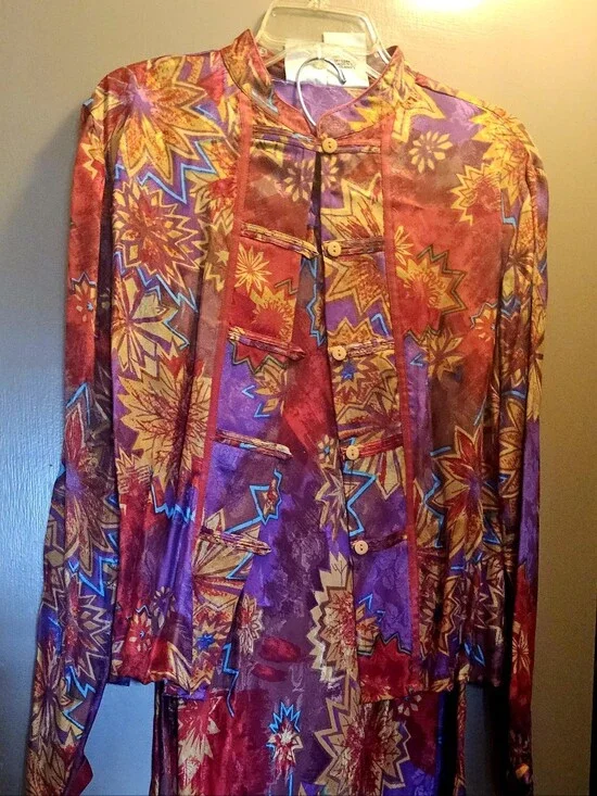 Women’s Multi-Color Printed Mandarin Dress &  Jacket