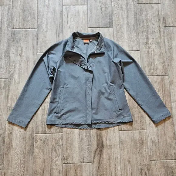 Merrell Softshell Jacket Womens Size L Grey Collared‎ Full Zip Snaps Pockets