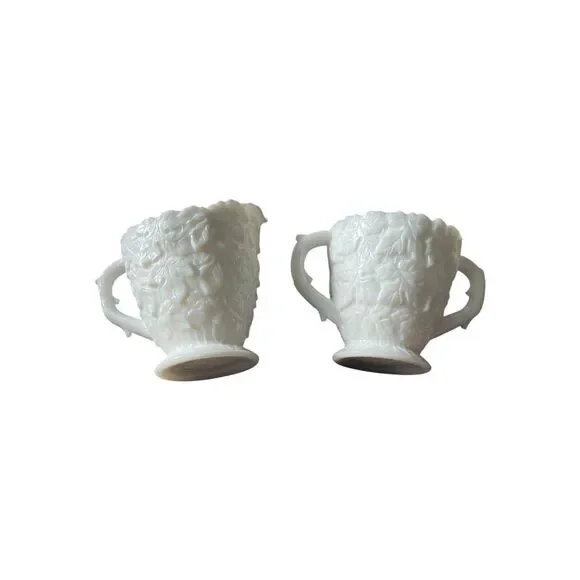 Vintage Midcentury Westmoreland White Milk Glass Creamer/Sugar Set in Bramble