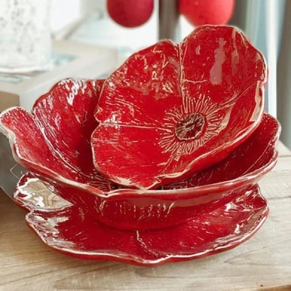 New🌟Anthropologie-Red Poppy Bowl -medium
