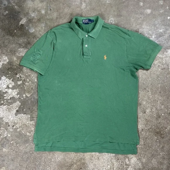 Vintage Polo Ralph Lauren Polo Shirt Size Large Green‎ Embroidered #5 Pony Logo