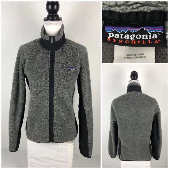 Patagonia Synchilla Womens Medium Fleece Jacket Retro Gray Black Full Zip 23070
