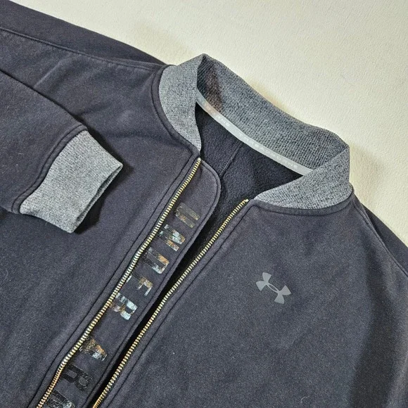 Under Armour Bomber Jacket Womens L Black‎ Threadborne Full Zip Fleece