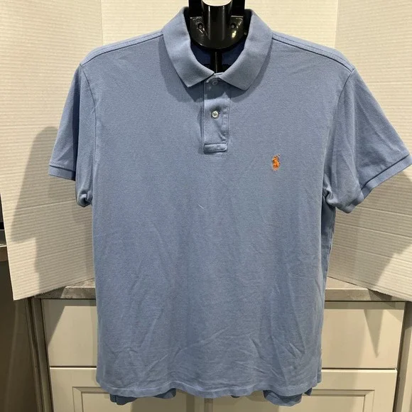 Polo Ralph Lauren Polo Shirt Men's Size XL Light Blue Custom‎ Fit Short Sleeve