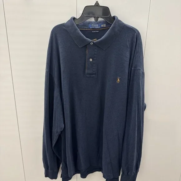 Polo Ralph Lauren Polo Men's 2XL Blue Pima Soft Touch Long Sleeve Flesh Pony‎