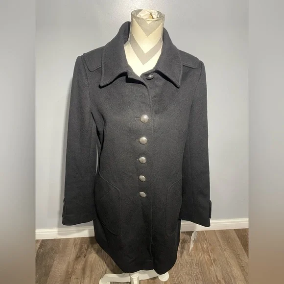 Tahari Black Pea Coat with Silver‎ Buttons