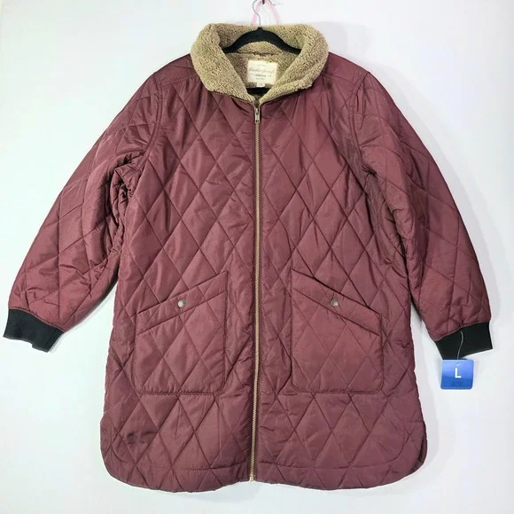 Weatherproof Vintage Burgundy Quilted Faux Fur Lined Jacket Coat Large 1791820