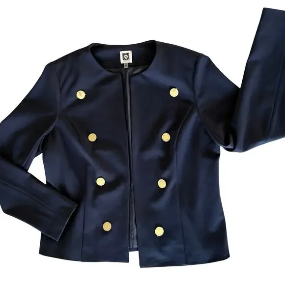 Vintage 90s Ann Taylor Military Jacket, navy blue gold buttons NWOT Size M
