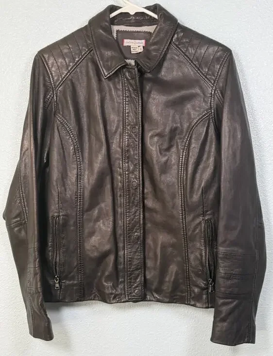 Carbon2Cobalt Sloane Leather Jacket Womens S Black Lambskin Moto Biker 318010