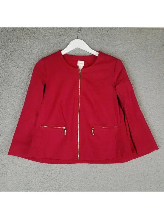NEW Chico's Cape Jacket Women's 1/ Medium Ponte Red Zip Up Office Career Stretch