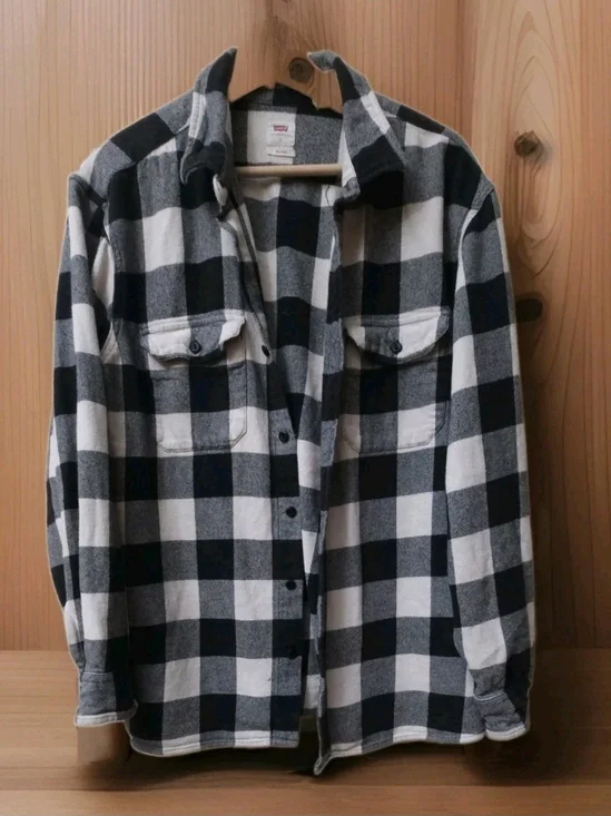 Levi's Black & White Plaid Utility Shirt Jacket