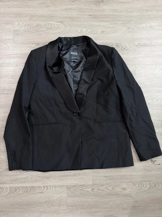 Mango‎ Black Satin-Lapel Single-Button Blazer