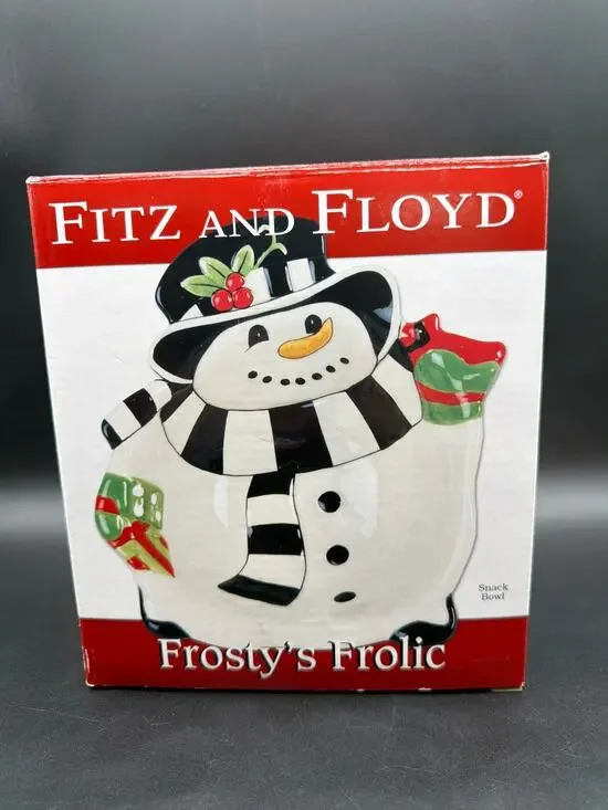 Fitz & Floyd Frosty’s Frolic Snowman Snack Bowl 2011 NIB Christmas Holiday