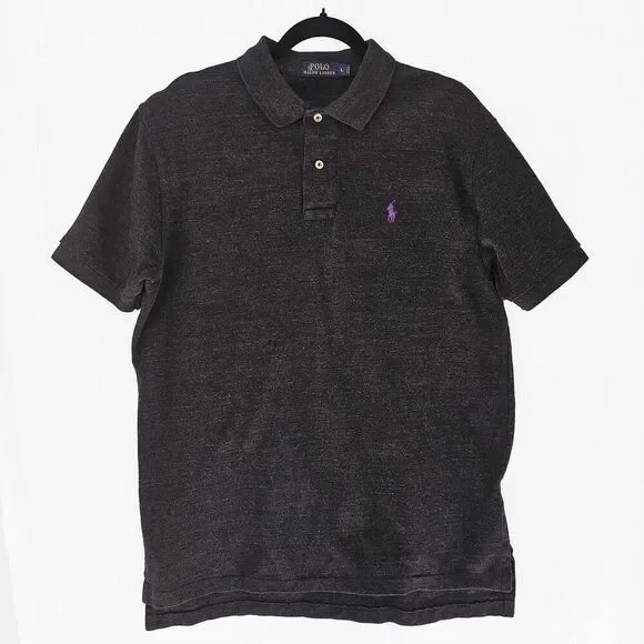 Polo Ralph Lauren Large Men's Black Short Sleeve Polo Shirt Purple Logo