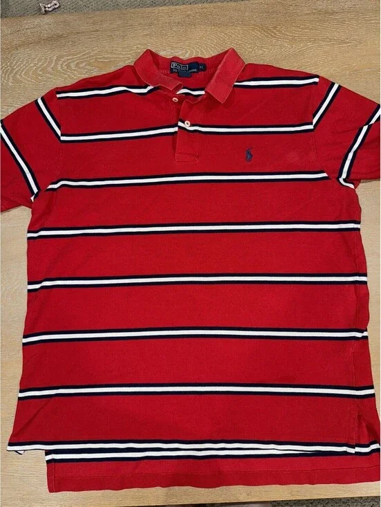 Polo Ralph Lauren Red Navy White Striped Polo Shirt Men’s XL Short Sleeve