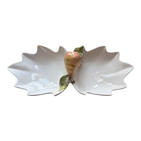 Italian Porcelain Pear Divided Candy Nut Fruit Relish Dish Tray GRC Italy
