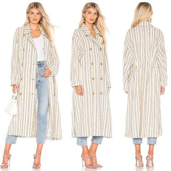 Free People Sweet Melody Trench Coat‎ Long XS Double Breasted Capsule Minimalist