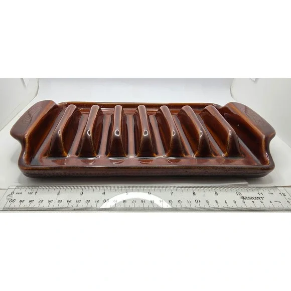 Tio Sancho Vintage Ceramic Taco Holder Server Tray Brown Glaze 8 Slot Stoneware