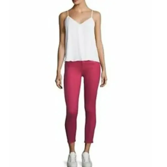 J Brand Women's Alana Coated‎ Dizzy Pink High Rise Crop Skinny Pants Sz. 25 NWT