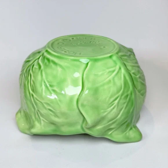 Vintage Holland Mold Cabbage Leaf Ceramic Bowl Green Signed E Settle No Lid