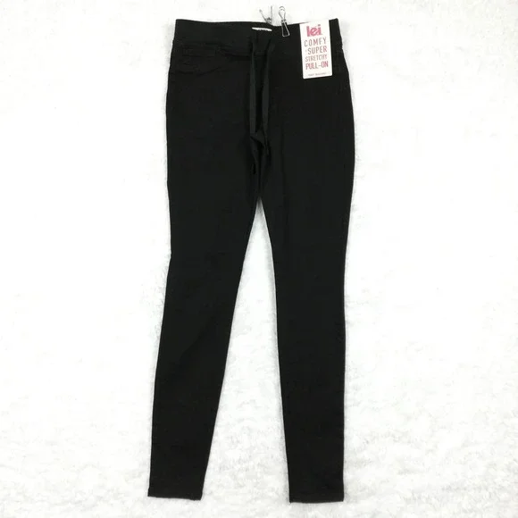 Lei Womens Pants Jeggings Comfy Super Stretch Pull On Black Knit Junior M New