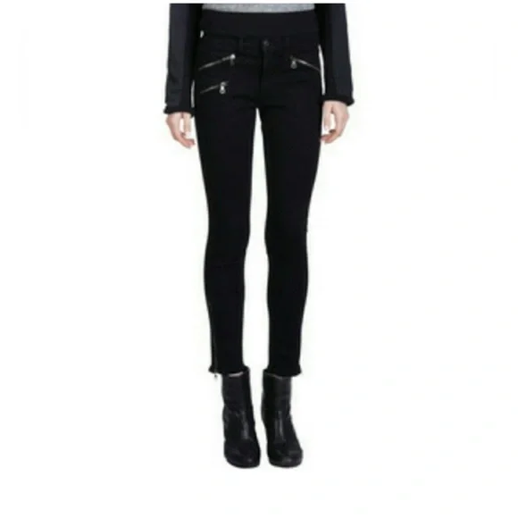 $228 Rag & Bone Zip Black Kensington Moto Jeans Size 28