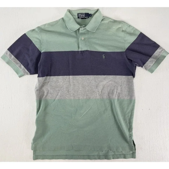 Vintage Polo Ralph Lauren Men Size L Color Block Shirt 90s Blue Green Gray‎ Y2K