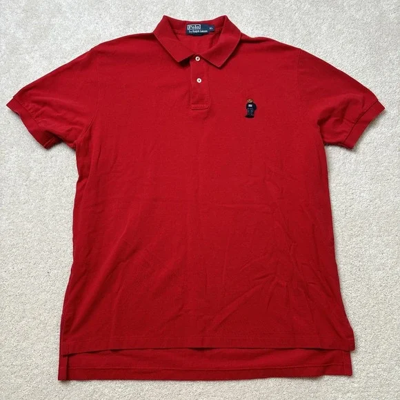 Polo‎ Ralph Lauren Polo Bear Shirt Men's XL Red Cotton Preppy Americana Flag