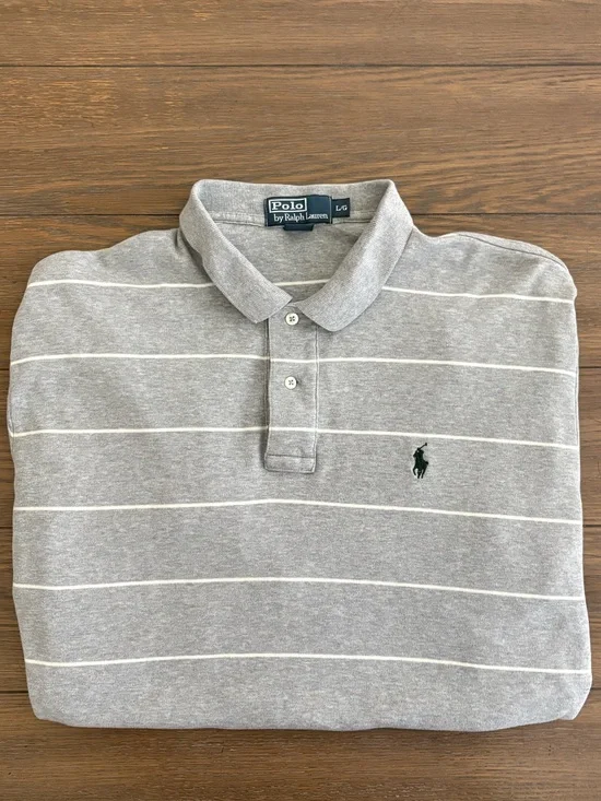 Ralph Lauren Gray Striped Polo with White Lines Size L‎ Gently Worn
