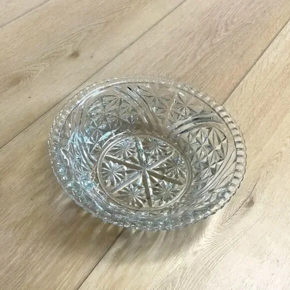 Vintage Glass Salad Bowl Stars & Bars Serving Ware Decor Large