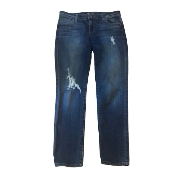 KUT FROM THE KLOTH WOMENS DISTRESSED FIVE POCKET STRAIGHT LEG JEANS BLUE SIZE 4
