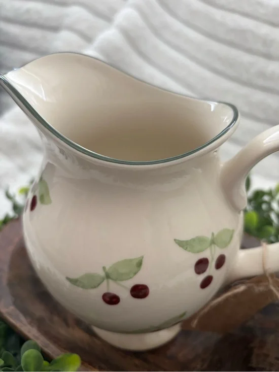 Vintage Cottage Farmhouse Cherry Pitcher  Hand-Painted  Like New Final Sale