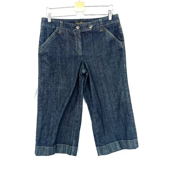 Ann Taylor modern fit Lindsay waist dark wash denim‎ blue wide leg cropped 10
