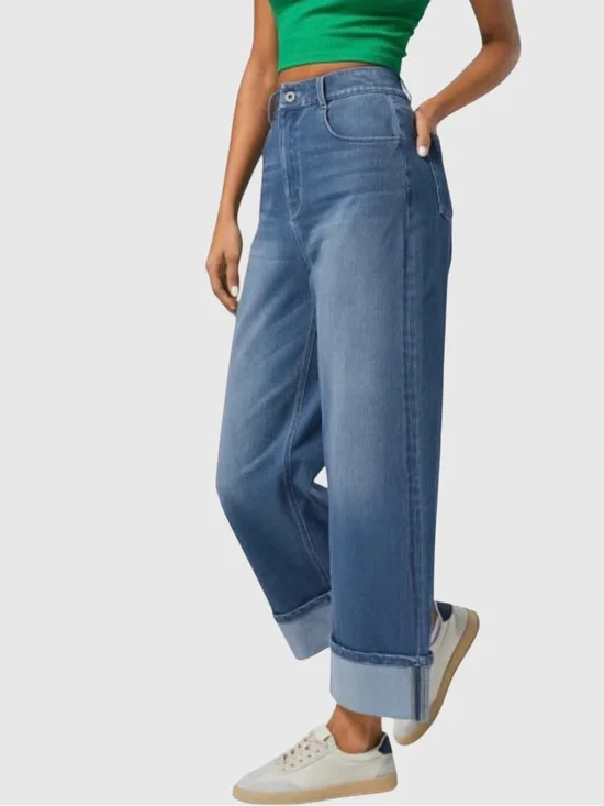 Halara Flex Jeans High Waisted Rolled Hem Wide Leg Casual MP M Petite NWT