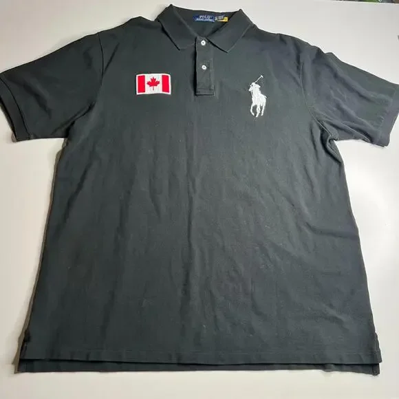 Polo Ralph Lauren Men’s Black Polo Shirt Canada‎ Patch Flag Big Pony 2XLT