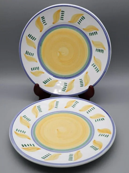 Williams Sonoma Tornesol Italian Pottery Salad Luncheon Plates Yellow Green Blue