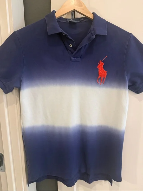 Ralph Lauren Men's Navy & White Ombre Polo with Red Logo