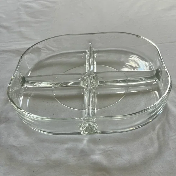 Vintage Clear Glass Divided Serving Tray 4 Compartment Relish Dish Snack Plate