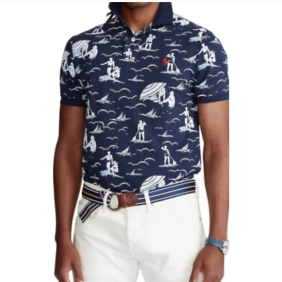 Polo Ralph Lauren Blue Polo with Surfer Swimmer Nautical Design Preppy Resort