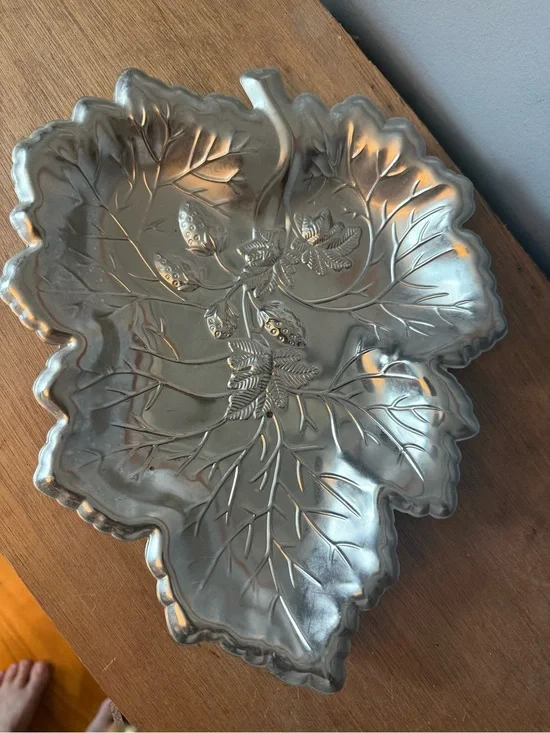 Silver Leaf-Shaped Decorative Serving Tray