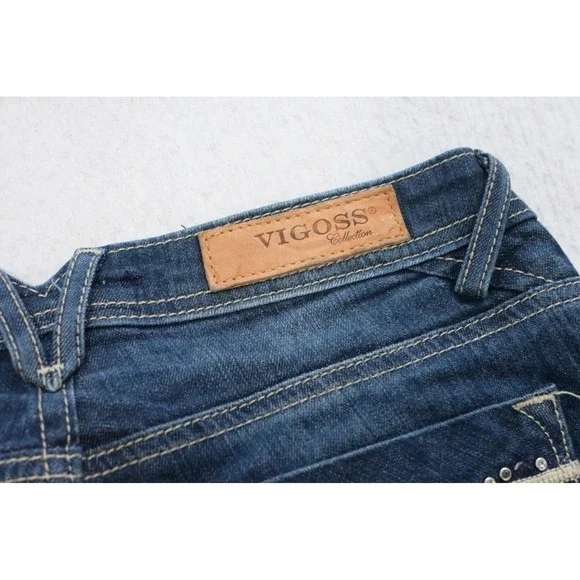 Vigoss Jeans Womens 1/2 26 Blue Skinny Fit Stretch Distressed Studded Excellent
