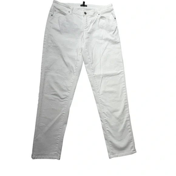 Eileen Fisher Straight Jeans Womens 10 White Organic Cotton Mid Rise‎ Stretch